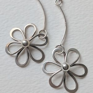 earrings sterling silver 2.5" hanging flower
